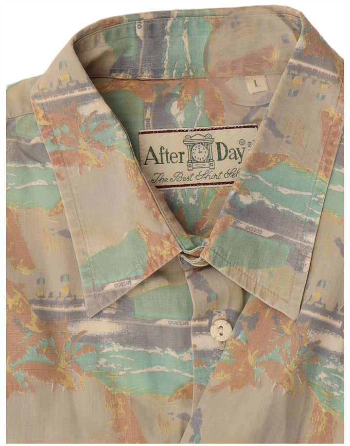 Camicia grafica vintage da uomo a maniche corte grande beige