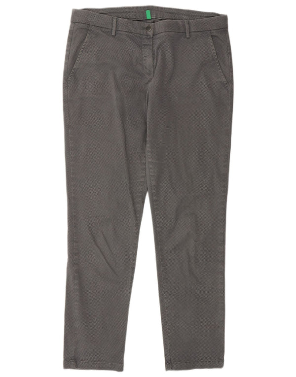 Pantaloni chino slim da donna BENETTON UK 12 medi W32 L28 grigio maculato