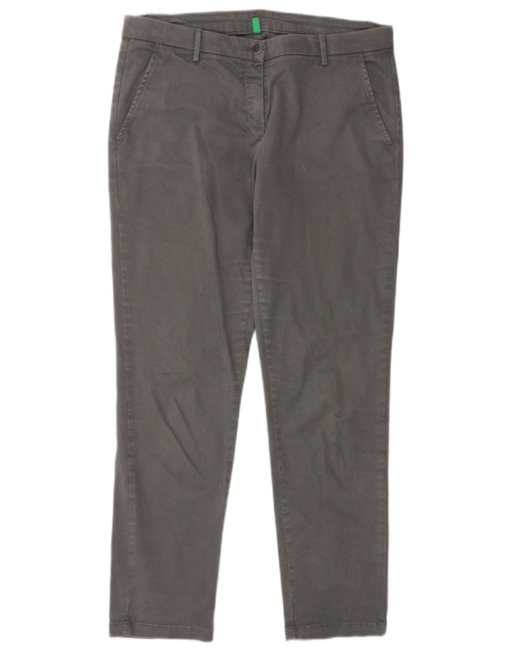 Pantaloni chino slim da donna BENETTON UK 12 medi W32 L28 grigio maculato