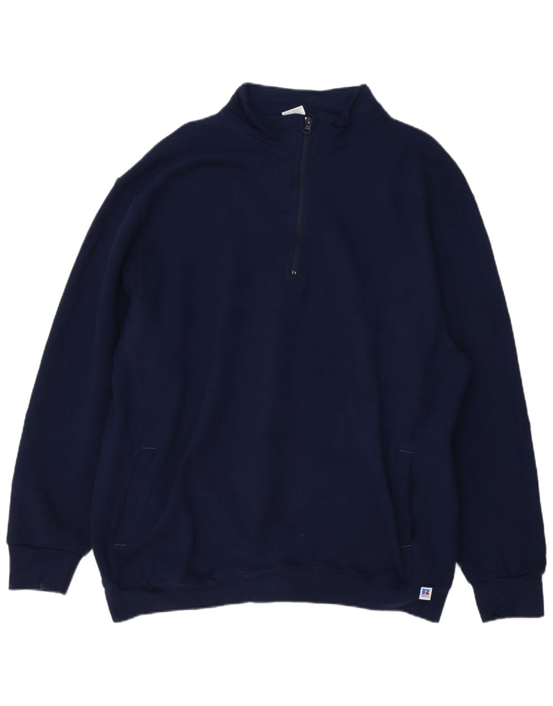 RUSSELL ATHLETIC Felpa con collo con zip da uomo Maglione 2XL Cotone blu navy