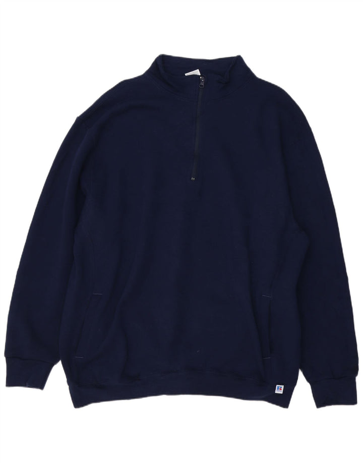 RUSSELL ATHLETIC Felpa con collo con zip da uomo Maglione 2XL Cotone blu navy