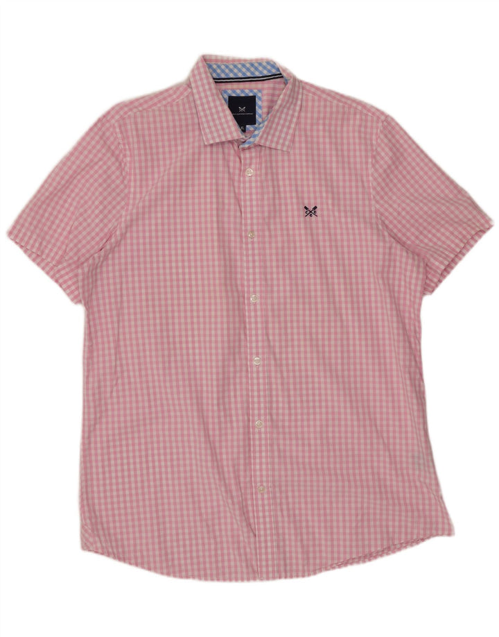 J. CREW Camicia a maniche corte da uomo XL in cotone a quadretti rosa