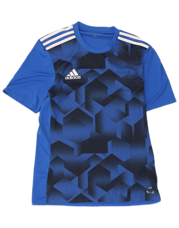 T-shirt grafica Adidas da uomo Climalite Top piccolo poliestere geometrico blu