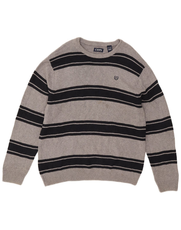 Maglione maglione girocollo da uomo Chaps XL in cotone a righe grigie