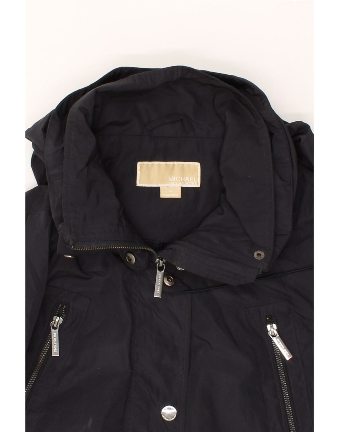 MICHAEL KORS Womens Hooded Windbreaker Coat UK 14 Medium Black Polyester Vintage Michael Kors and Second-Hand Michael Kors from Messina Hembry 