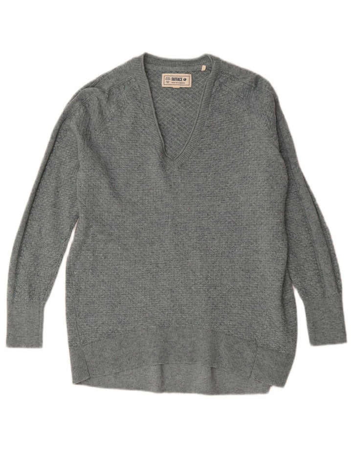 Maglione da donna con scollo a V Fat Face UK 8 piccolo in viscosa blu