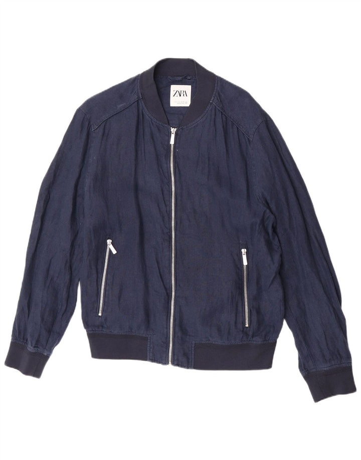Giubbotto bomber da uomo Zara UK 40 grande lino blu navy