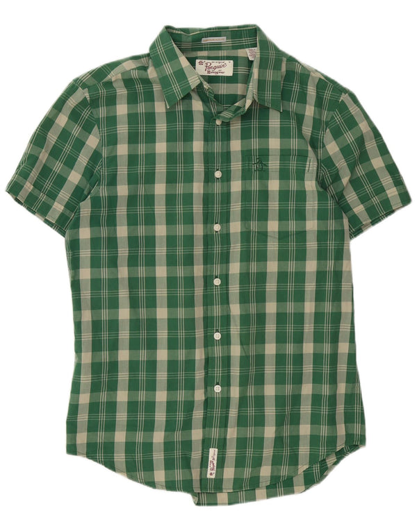 Penguin Camicia da uomo Heritage a maniche corte slim fit in cotone a quadri verde medio