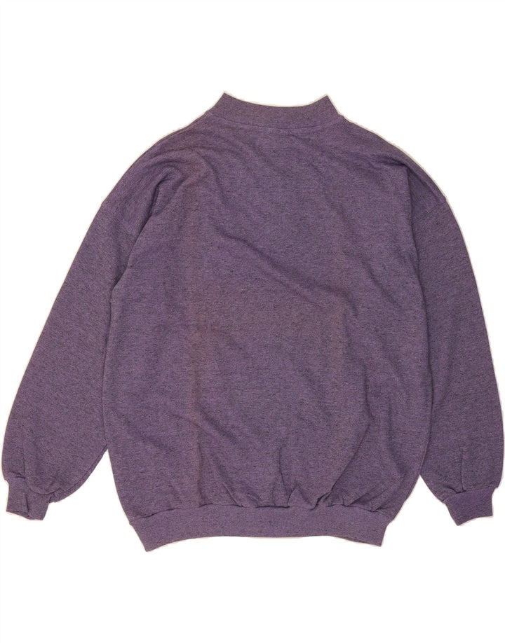 ACTIVE Mens Zip Neck Sweatshirt Jumper Large Purple Flecked Cotton Vintage Active and Second-Hand Active from Messina Hembry 