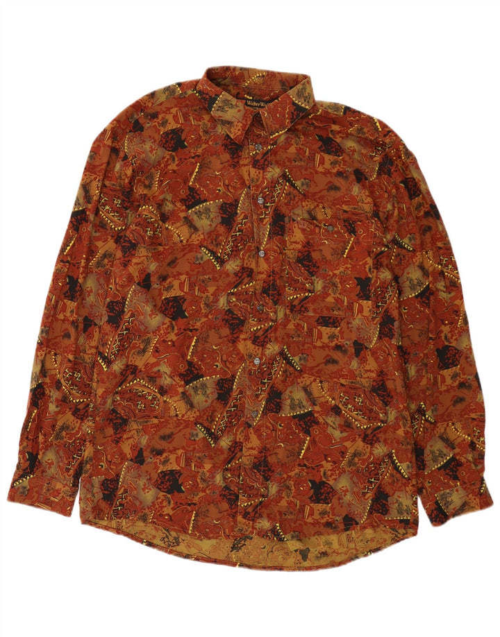 Camicia da uomo con motivo astratto Walter Wolf taglia 40 in viscosa marrone medio