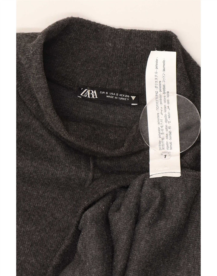 Abito maglione a maniche corte da donna Zara UK 10 piccolo poliestere grigio