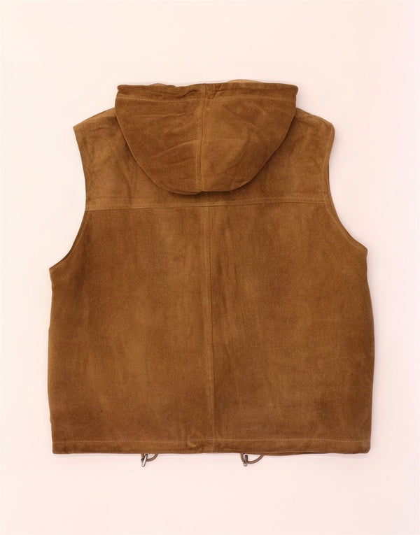 Gilet Donna Privilegi in Pelle Scamosciata con Cappuccio IT 46 Large in Pelle Beige