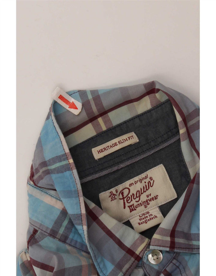 Penguin - Camicia slim fit Heritage da uomo, in cotone a quadri blu di grandi dimensioni