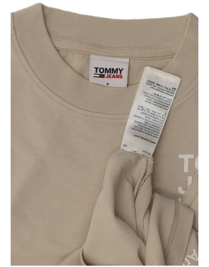 TOMMY HILFIGER T-shirt corta con grafica oversize da donna UK 10 piccola Beige