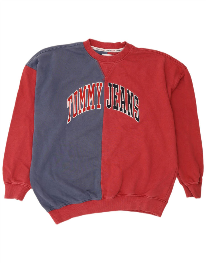 Tommy Hilfiger Felpa grafica da uomo Maglione XL Rosso Colourblock in cotone