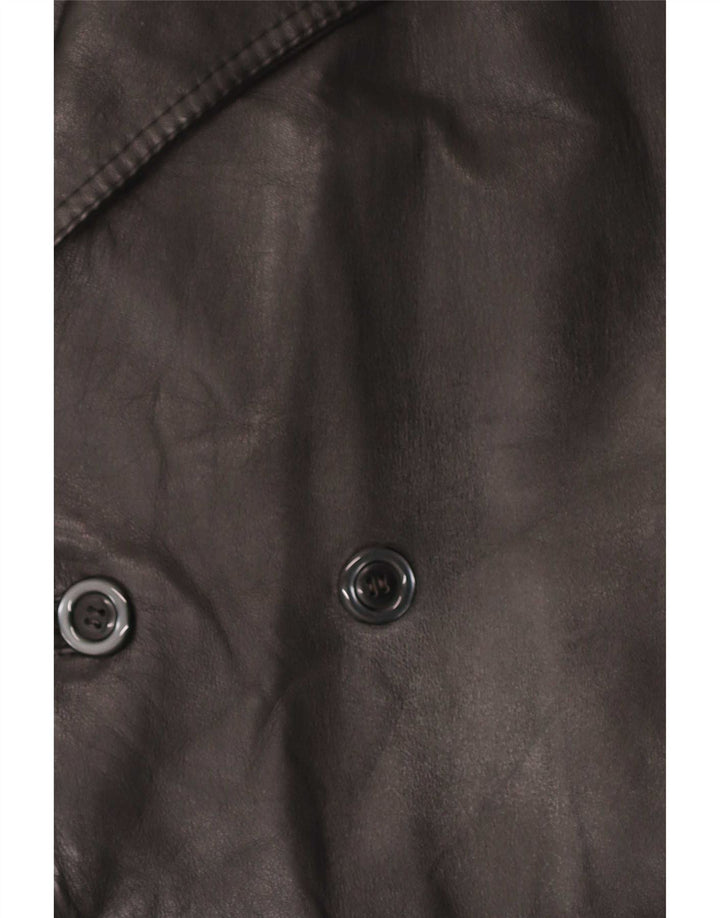 Cappotto in pelle doppio petto vintage da uomo UK 38 medio nero