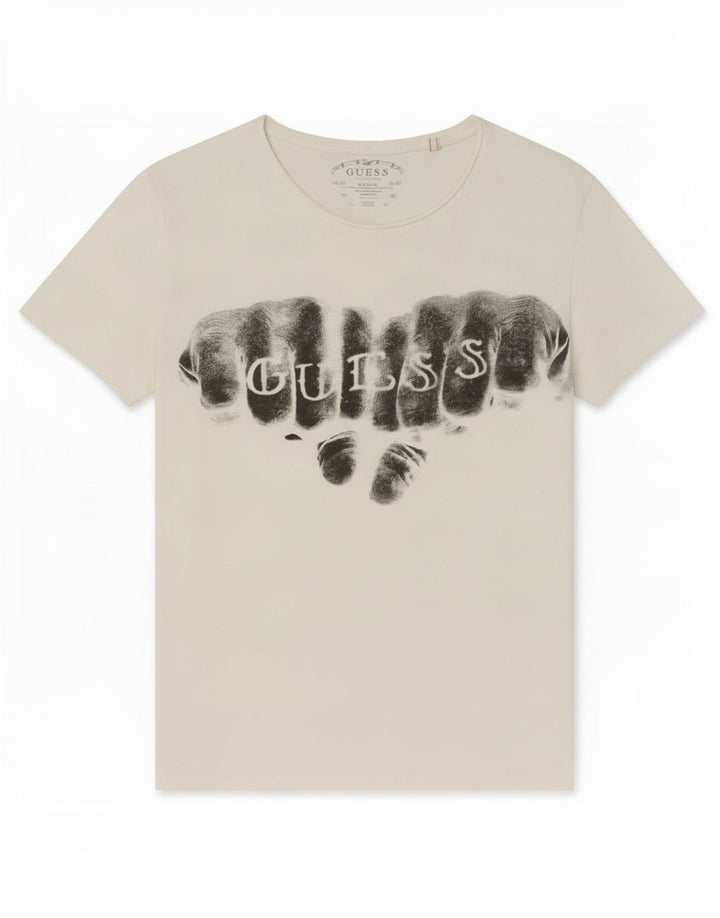 T-shirt grafica da uomo Guess bianca media