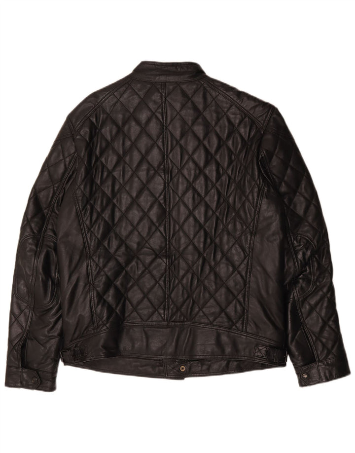 Giacca in pelle trapuntata vintage da uomo IT 50 grande in pelle nera