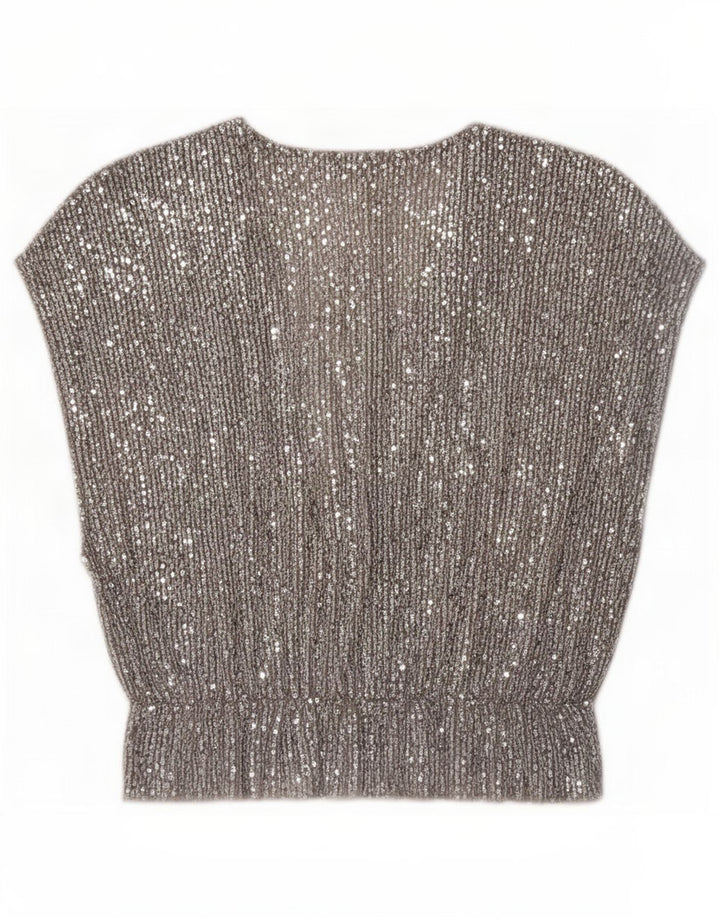 Top in camicetta da donna Zara UK 12 poliestere argento medio
