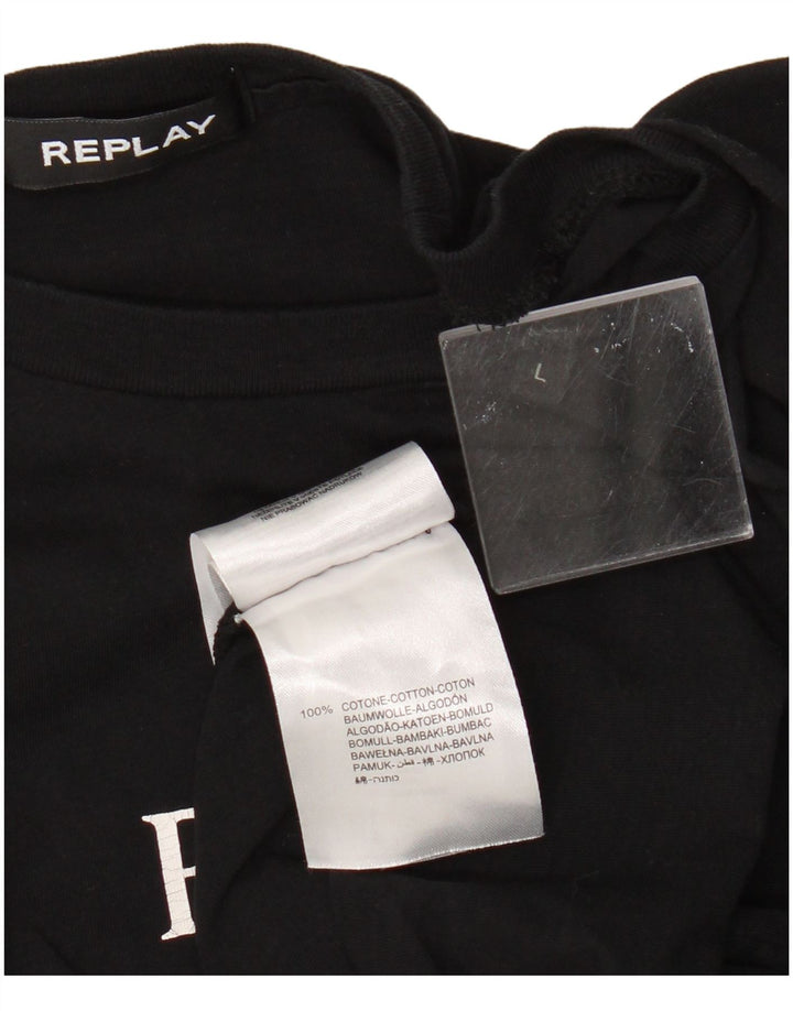 T-shirt grafica da uomo Replay Top grande in cotone nero