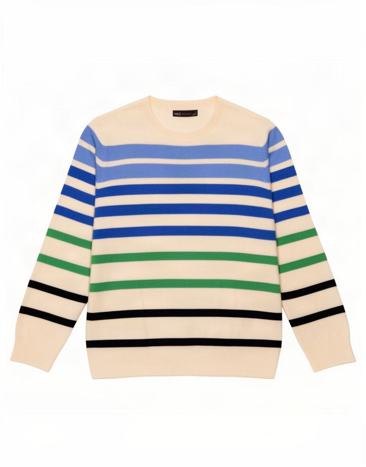 Maglione maglione girocollo da donna Marks & Spencer UK 12 a righe bianche medie