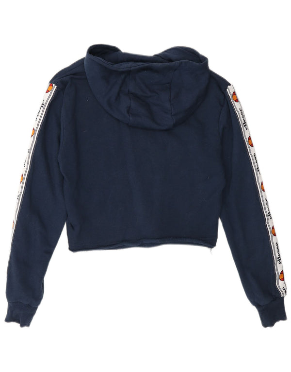 Felpa con cappuccio corta grafica da donna Ellesse UK 4 XS cotone blu navy