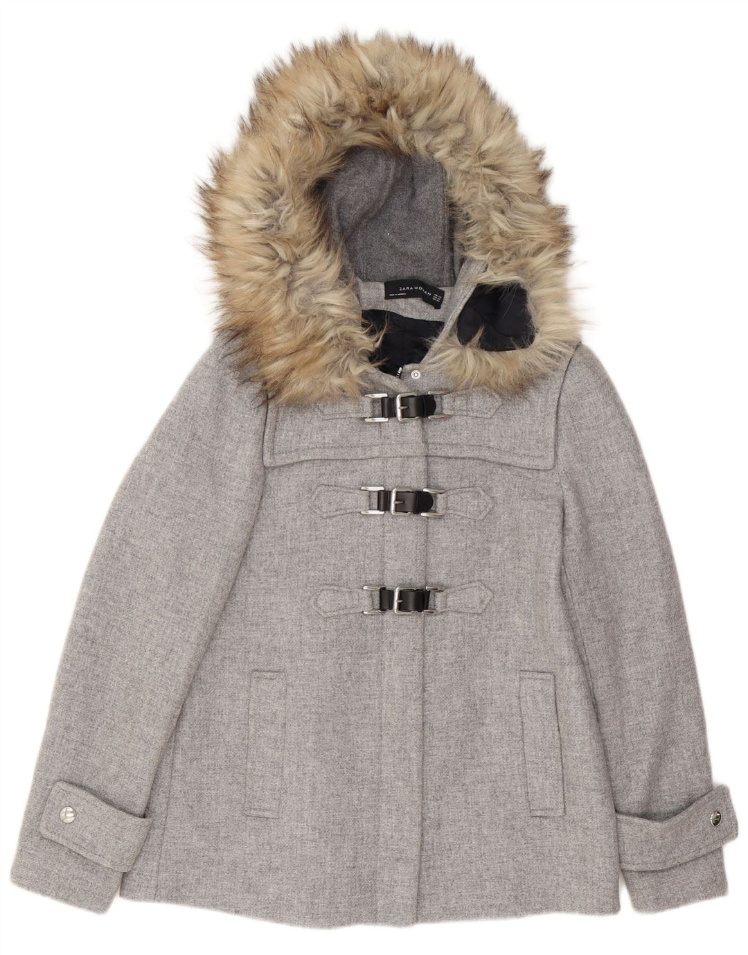 Montgomery oversize con cappuccio da donna Zara UK 6 XS grigio lana