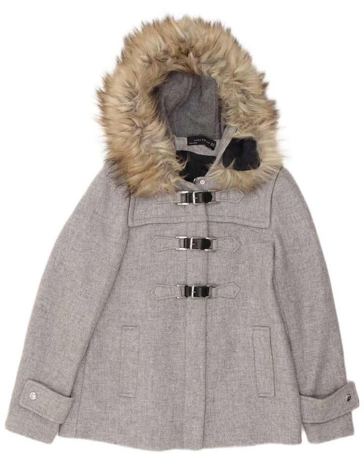 Montgomery oversize con cappuccio da donna Zara UK 6 XS grigio lana