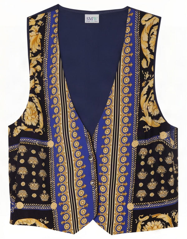 Vintage Womens Waistcoat UK 14 Medium Blue Paisley Rayon