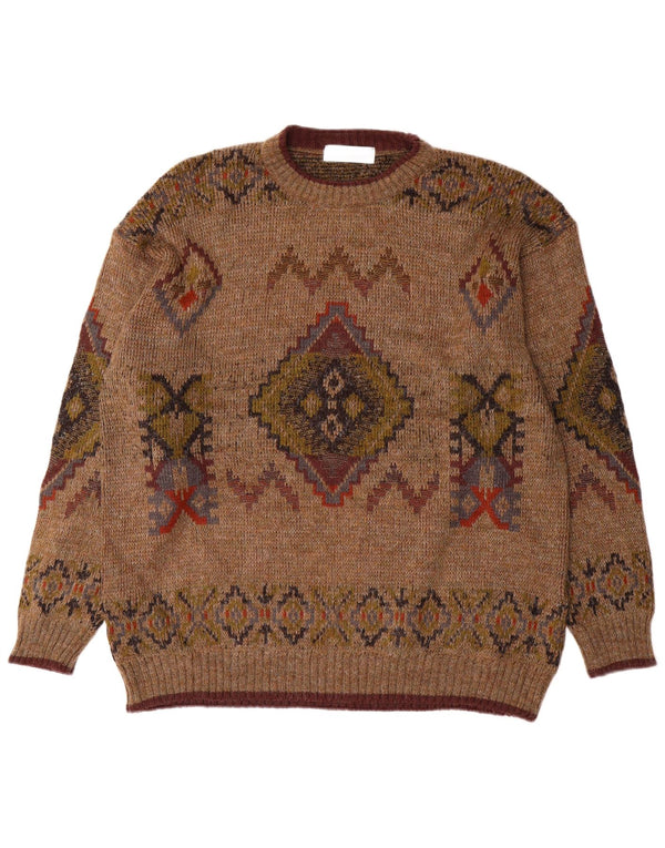 MARKS & SPENCER Maglione maglione girocollo da uomo grande marrone Fair Isle