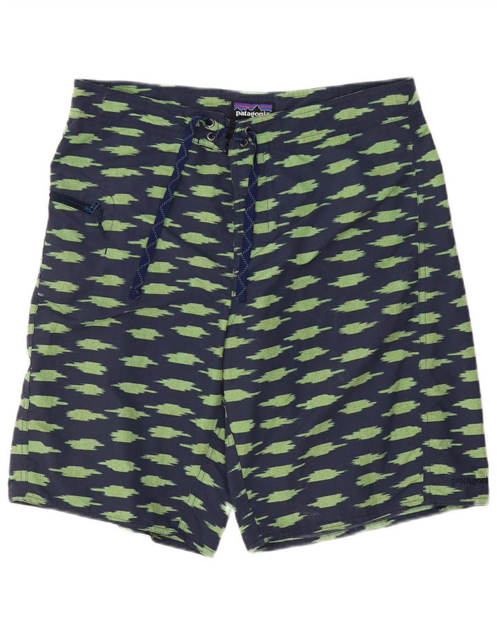 Patagonia Pantaloncini da bagno da uomo con motivo astratto, grandi in poliestere blu navy
