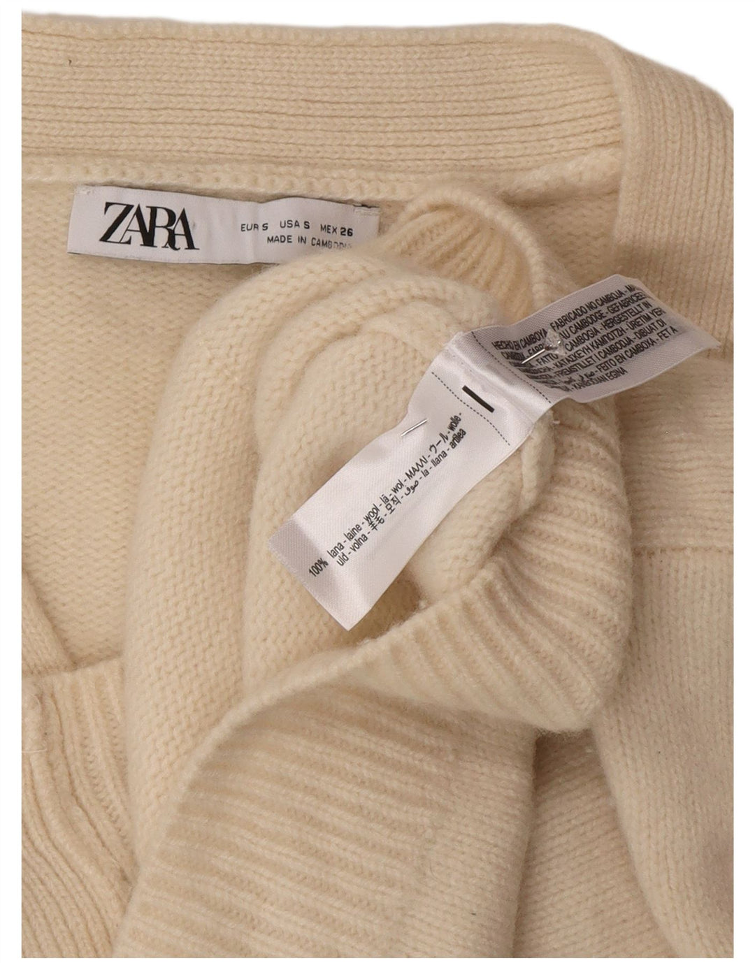 Maglione cardigan oversize corto da donna Zara UK 10 piccolo in lana beige