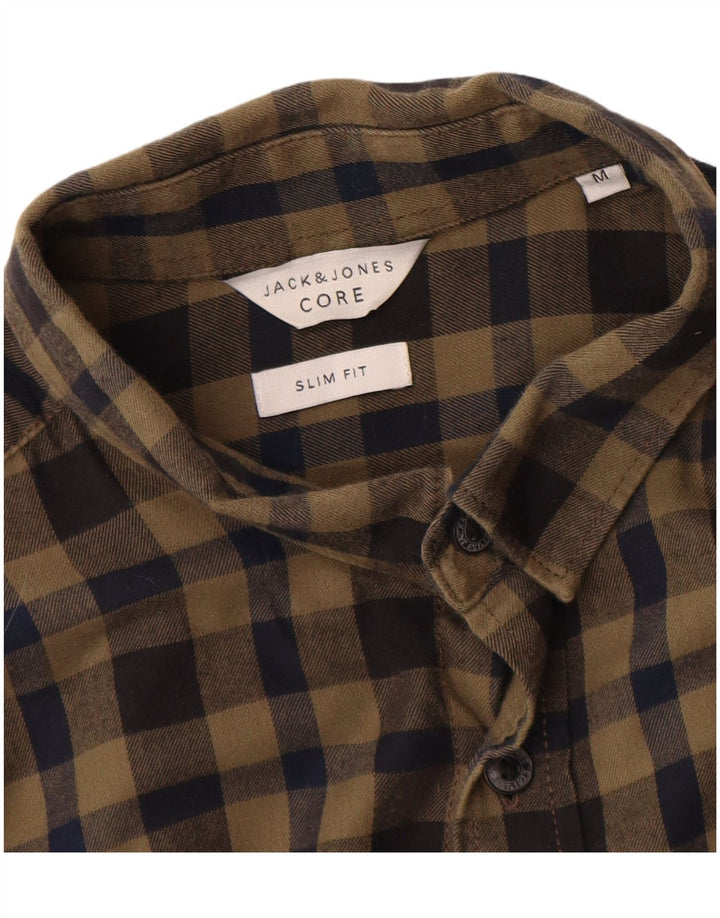 JACK & JONES Camicia da uomo slim fit in flanella di cotone a quadretti kaki medio