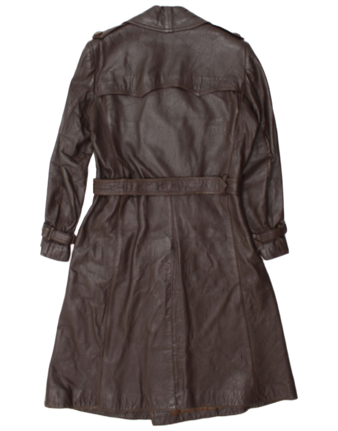 Cappotto vintage da donna in pelle doppio petto IT 52 2XL Marrone
