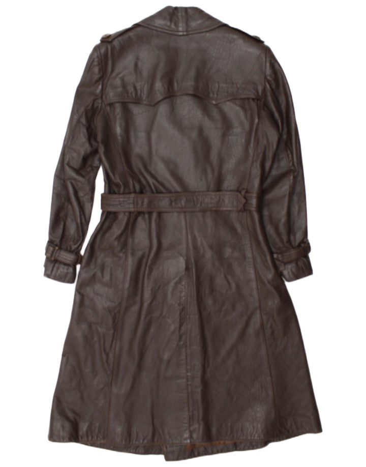 Cappotto vintage da donna in pelle doppio petto IT 52 2XL Marrone