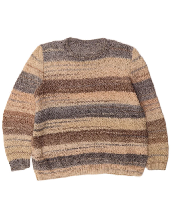 Maglione maglione girocollo da donna vintage UK 18 XL a righe beige