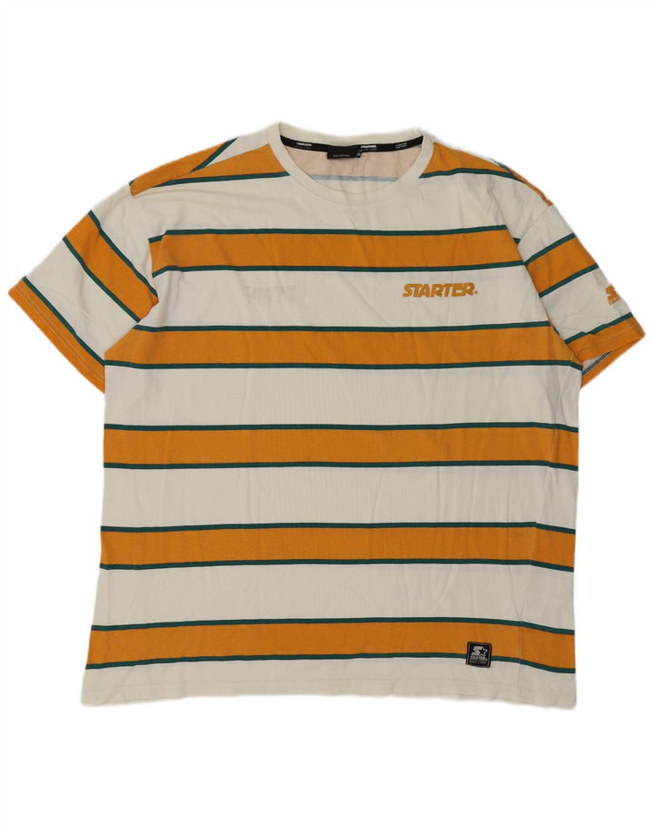 T-shirt da uomo Starter Top XL in cotone a righe bianche