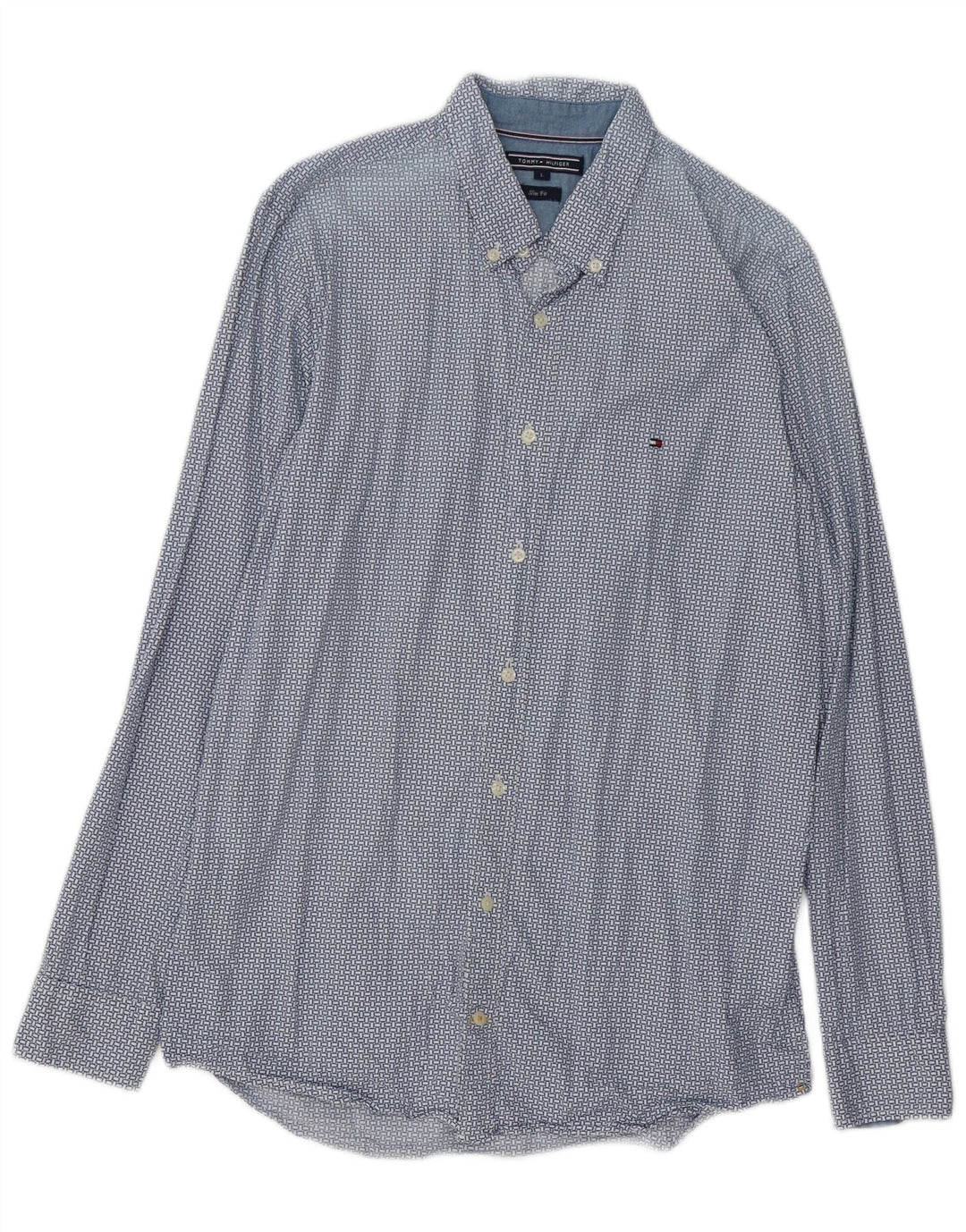 TOMMY HILFIGER Camicia slim fit da uomo grande cotone geometrico blu