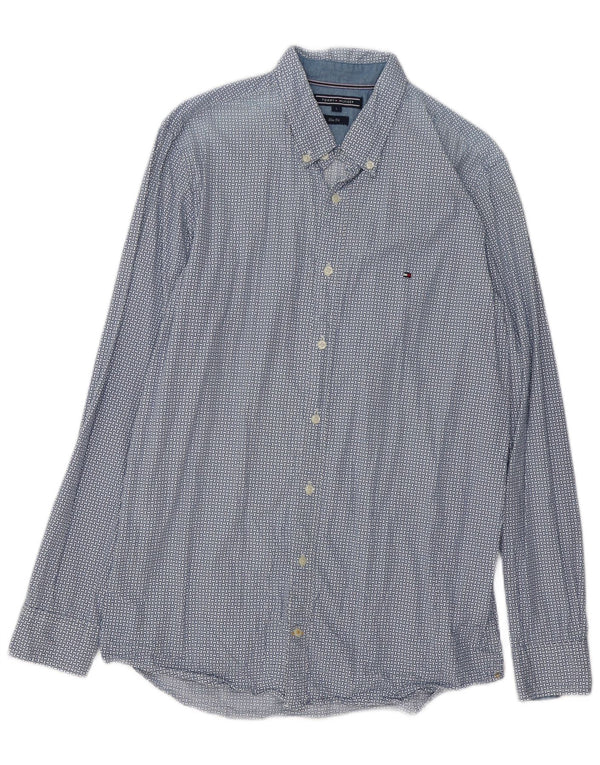 TOMMY HILFIGER Camicia slim fit da uomo grande cotone geometrico blu