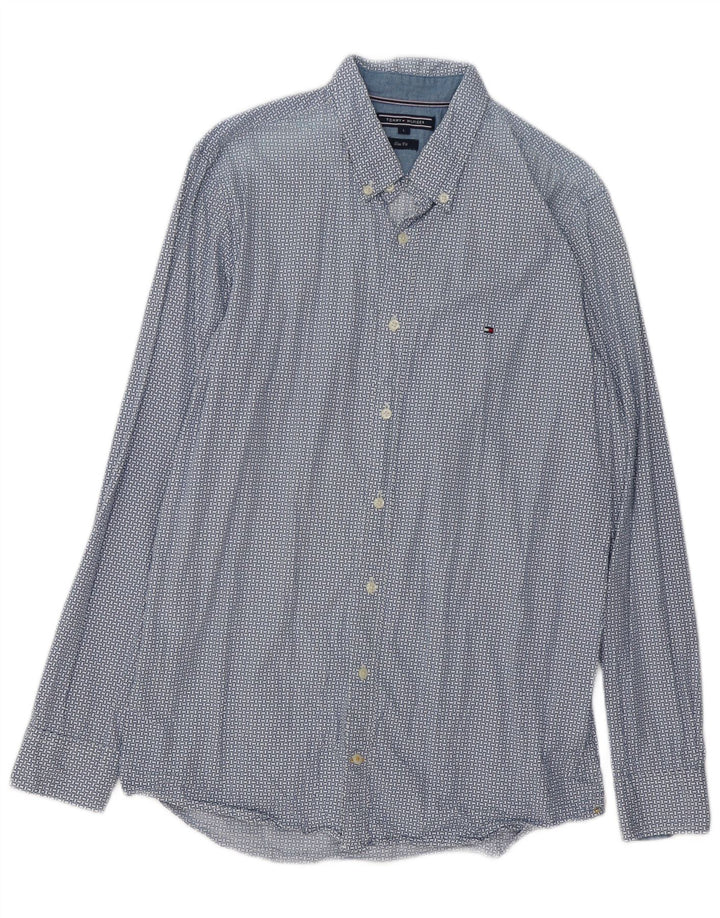 TOMMY HILFIGER Camicia slim fit da uomo grande cotone geometrico blu