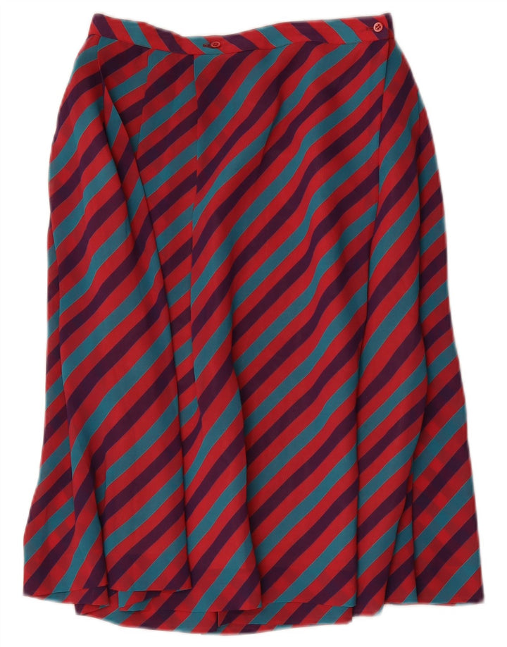 Gonna svasata da donna vintage IT 46 grande W28 poliestere a righe multicolore