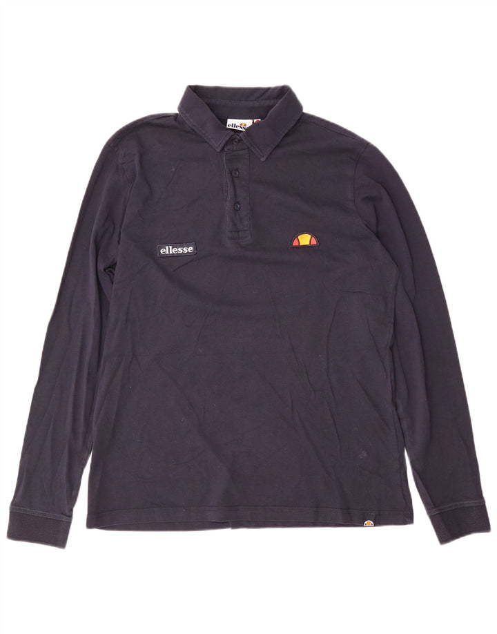 Polo Ellesse da uomo a maniche lunghe in cotone blu navy medio