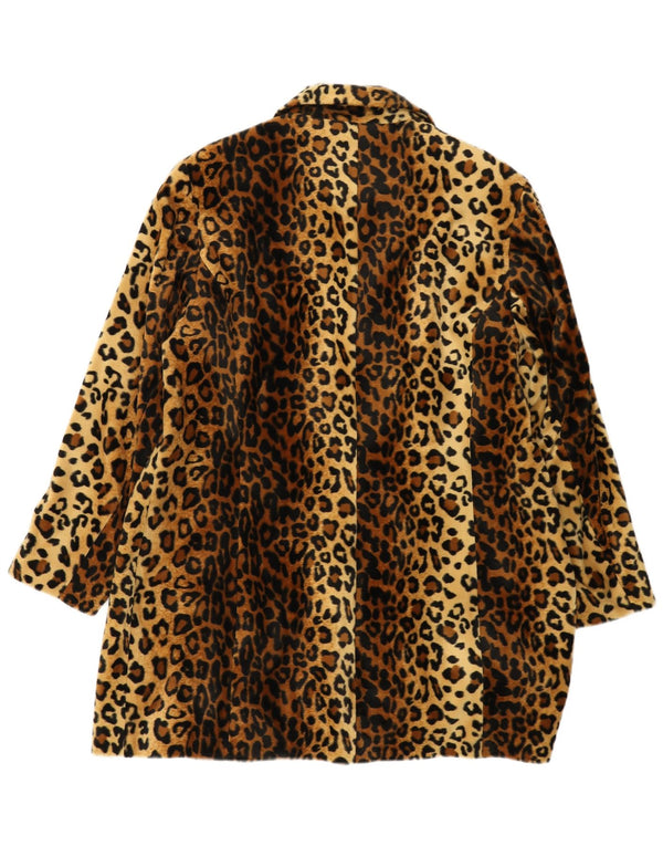 ICHI Womens Faux Fur Overcoat UK 16 Large Brown Animal Print Polyester