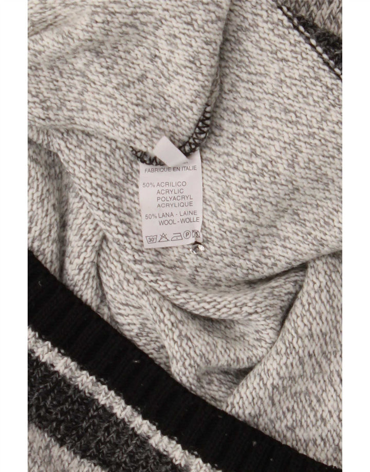 Maglione vintage da uomo con scollo a V in acrilico geometrico grigio medio