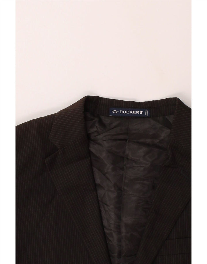 DOCKERS Mens 2 Button Blazer Jacket UK 40 Large Black Pinstripe Polyester Vintage Dockers and Second-Hand Dockers from Messina Hembry 