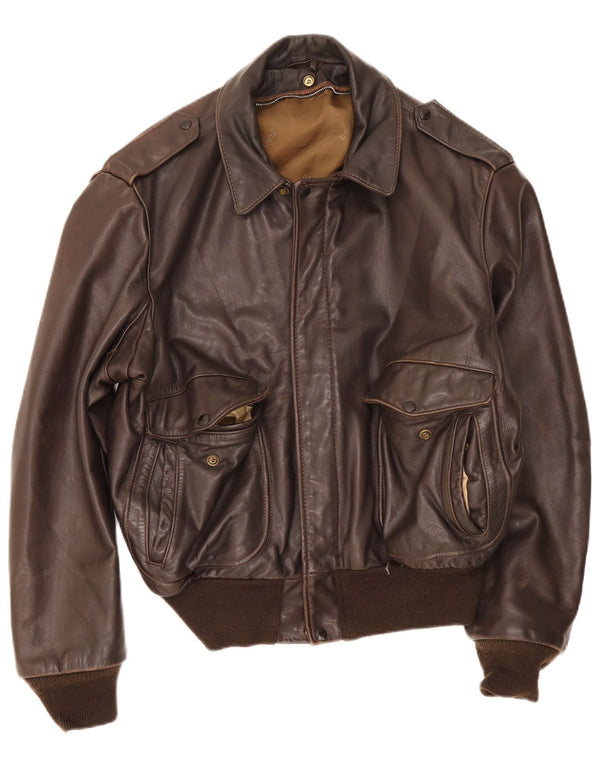 Giubbotto bomber in pelle militare vintage da uomo UK 38 Marrone medio