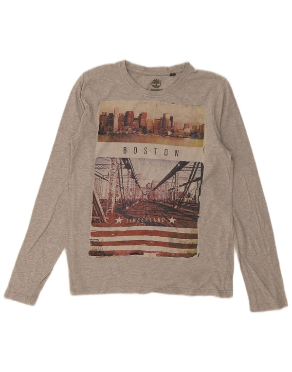 Top grafico da ragazzo Timberland manica lunga 15-16 anni cotone grigio medio