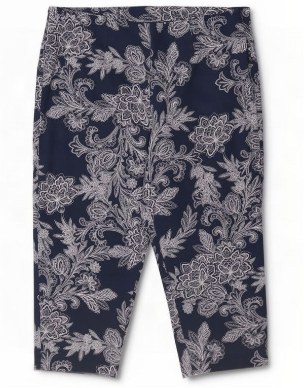 Marks & Spencer Pantaloni Capri da donna UK 16 Large W32 L19 Navy Blue Paisley