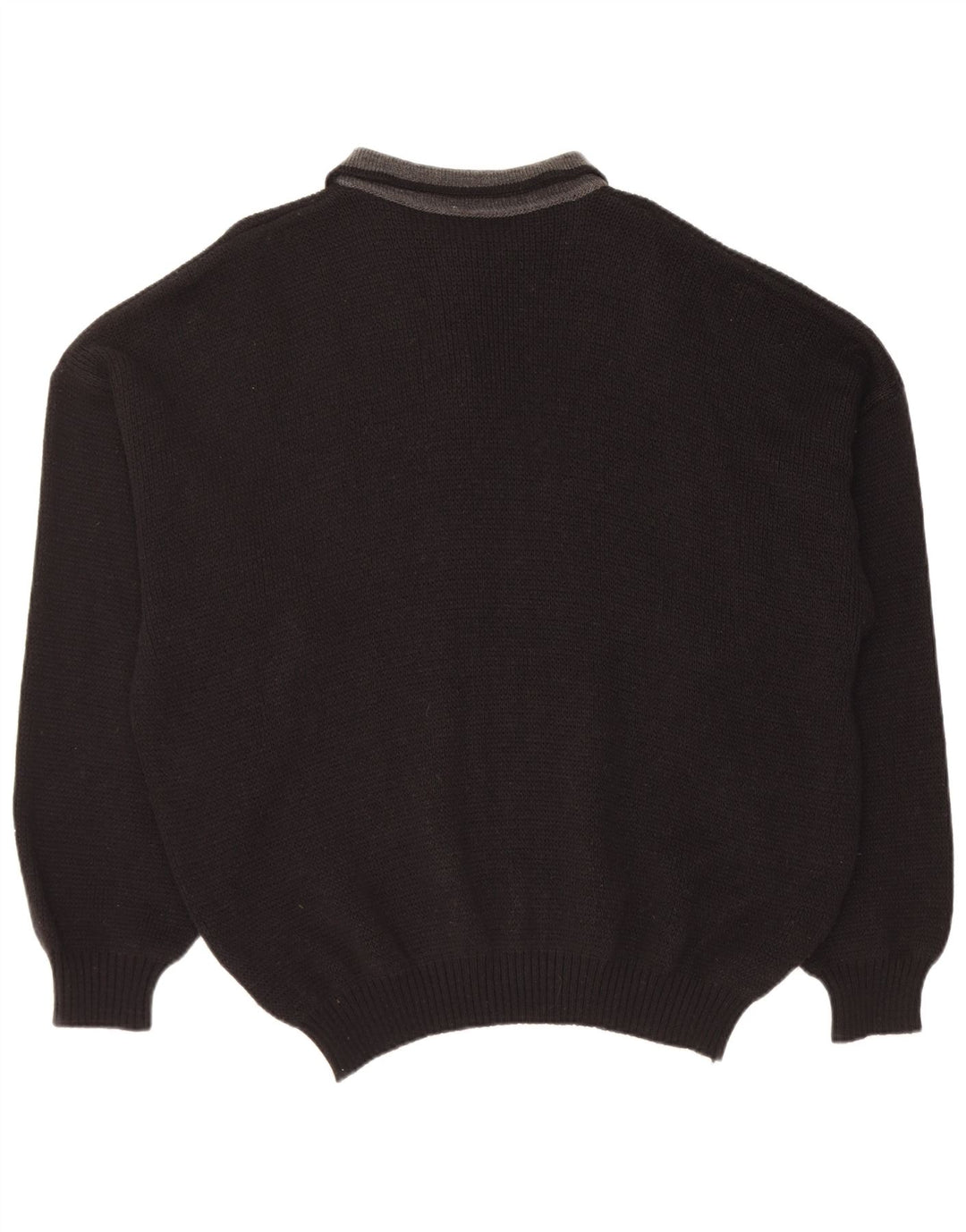Maglione vintage da uomo con collo a polo XL in lana nera
