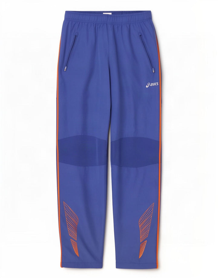 Pantaloni da tuta con grafica Asics da uomo, grandi, in poliestere color block blu